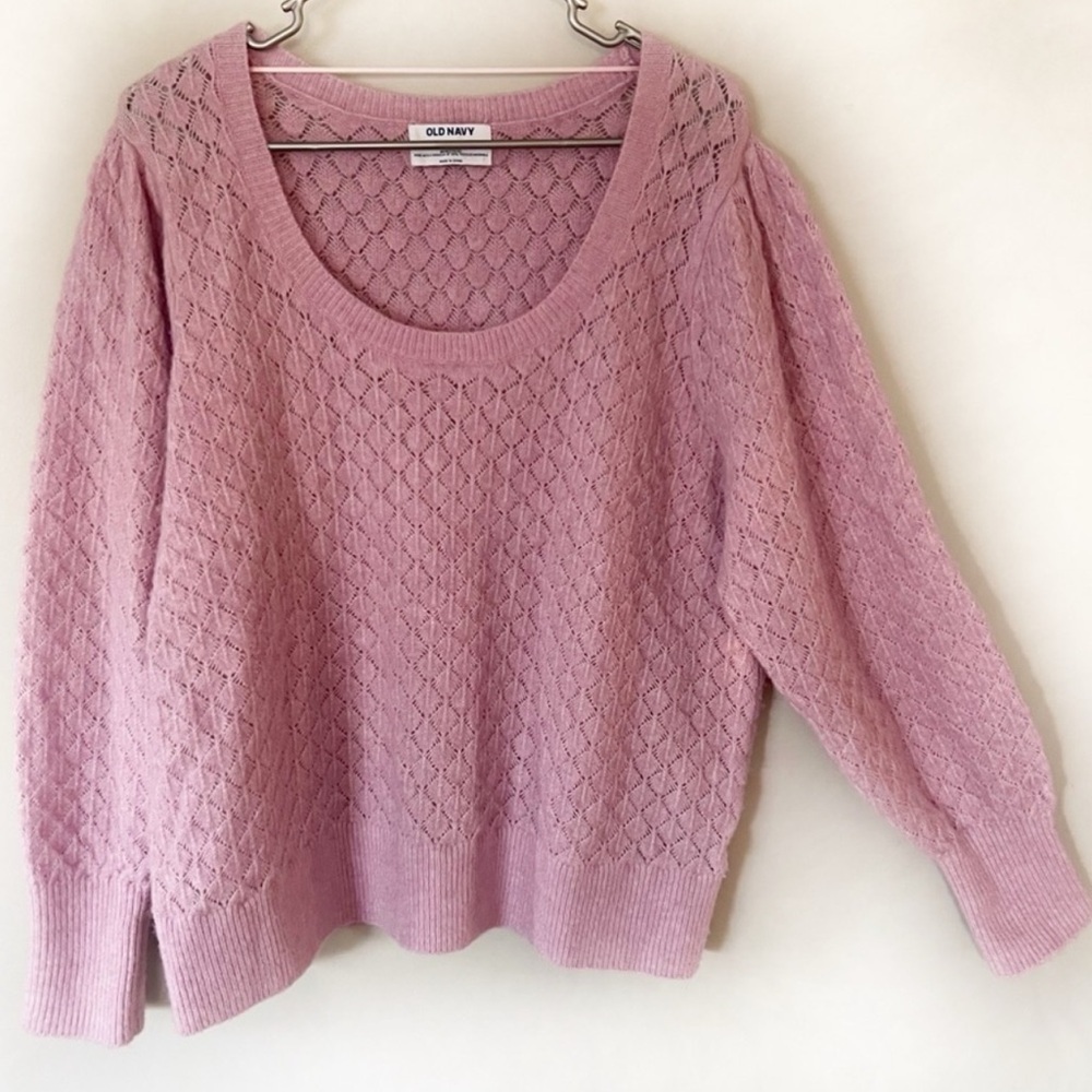 Old Navy Open Knit Wool Blend Sweater Pink XL Feminine Cottagecore Girly Office - Picture 8 of 8